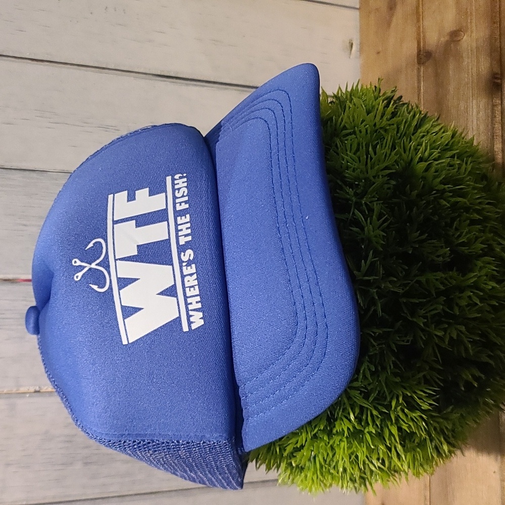 WTF fishing hat ball cap "Where's The Fish" NWT adjustable snap strap